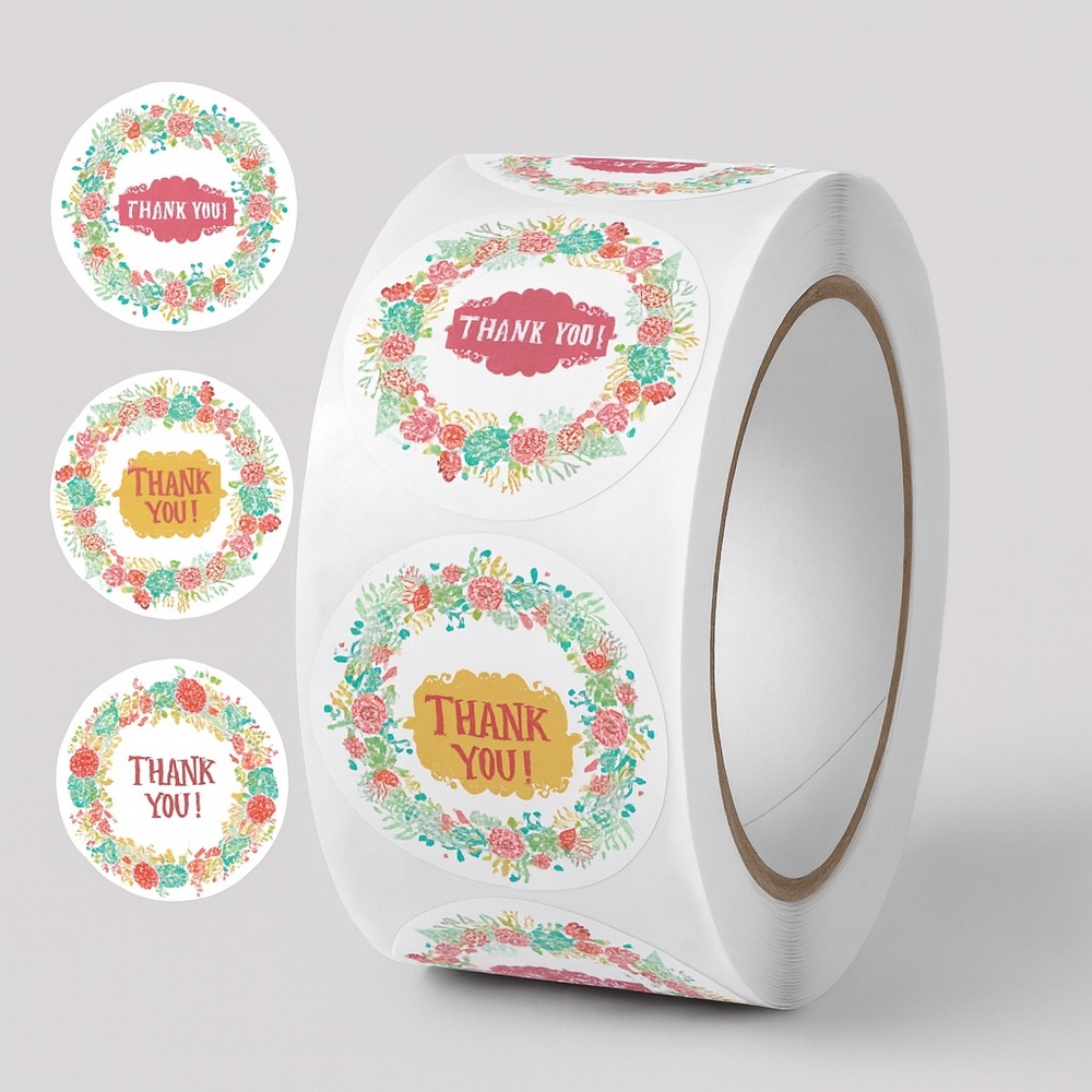 Thank You Stickers, 1" Round Frames Thank You Stickers Roll 8Floral